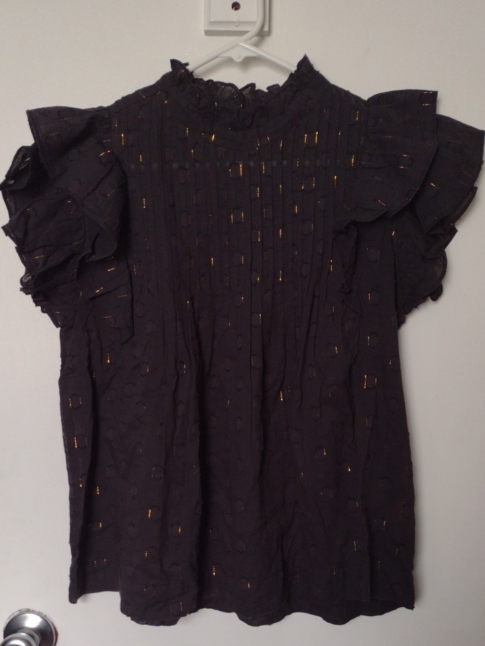 Oliphant Flutter Sleeve Blouse Black Gold Midnight Print Size Small